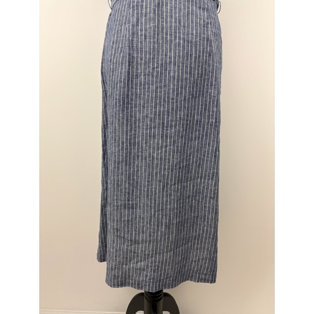 Quince 100% European Linen Button Front Dress Size M Chambray Stripe Midi Pocket - Picture 7 of 10